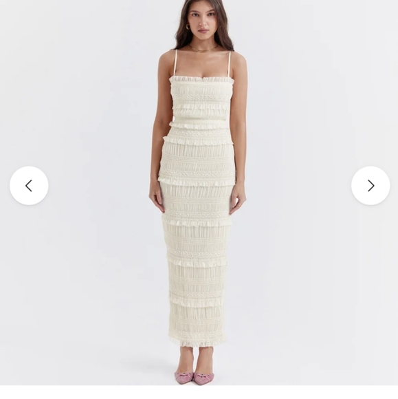 Lyrical Elegance Ruched Ruffle Ivory White Maxi Dress - Picture 1 of 9